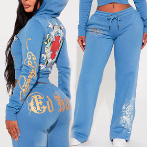 Veste et pantalon de survêtement zippés et imprimés en aluminium personnalisés Ensemble de sweats à capuche et de survêtements Y2K Fleece Slinny pour femmes avec logo - Product Image 2