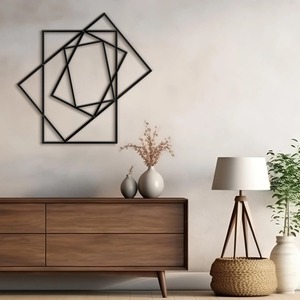 Sculpture murale géométrique moderne en métal noir avec rectangles superposés, art abstrait minimaliste en métal noir carré et - Product Image 6