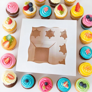 <span class=keywords><strong>Mini</strong></span> cajas de papel transparente con ventana para galletas cupcakes y 4/6/8/12/16 Count Food Packaging Matt Lamination - Product Image 1