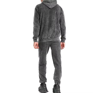 Ensemble de survêtements délavés à l'acide pour hommes, pulls à capuche vintage, joggers fuselés, streetwear gris foncé, vêtements de mode - Product Image 3