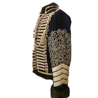Veste de hussard en laine rouge faite à la main Veste de hussard en laine noire faite à la main Costume rouge tresse d'or uniforme de cérémonie en coton