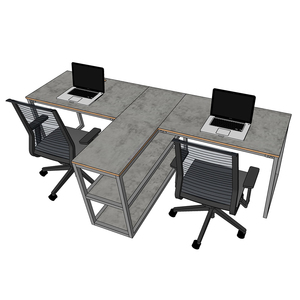 HBMN021 Minimalist Melamine Cluster <b>Desk</b> for 2 People L-Shaped Office Furniture with Shelving for Side-By-Side <b>Work</b> - Product Image 3