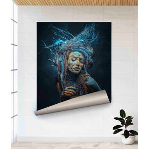 Obra de arte impresa en lienzo: diseño contemporáneo de mujer surrealista en azul, póster enrollable - Product Image 1
