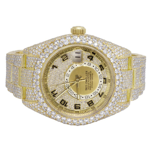 Montre-bracelet en diamant VVS à cadran jaune entièrement glacé/avec cadran de date-Bling de qualité supérieure pour les créateurs de tendances - Product Image 1