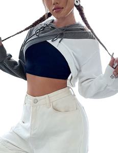 Sweat à capuche à manches longues pour femmes Color Block Cross Body Sweat à capuche Cropped Hoodie - Product Image 2