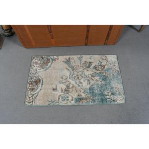 Tapis en laine vintage, petit modèle 1,6x2,8 pieds, motif patchwork bleu, avec envers en latex écologique - Product Image 3