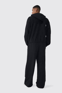 Sweat à capuche d'hiver 100% coton pour hommes personnalisé bas élastique surdimensionné épaule tombante épais éponge française fermeture à glissière motif solide - Product Image 2