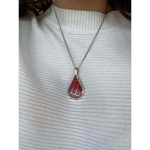Brandon Etcitty Red <b>Opal</b> <b>Pendant</b> with Sterling Silver Inlay Man-Made Bezel Setting - Product Image 2