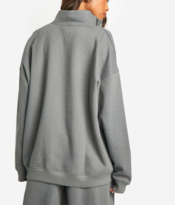 High Quality Streetwear Comfortable Custom Embroidered Solid Color Quarter <b>Zipper</b> Hooded Front 100% Cotton Fleece Women's - Product Image 2