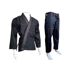 Kimono de judo unisexe noir avec surpiqûres rouges, coupe classique, uniforme d'arts martiaux pour adulte, pantalon 100% coton léger, Rohzen Sports - Product Image 4