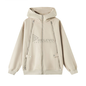 Three Zip Diseño elegante Alta calidad Lavado con ácido Streetwear 400gsm Desgastado Invierno Suelto Hombres de gran tamaño Cremallera Sudadera con capucha - Product Image 3