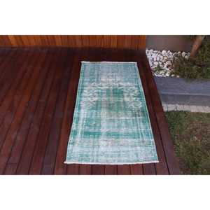 Petit tapis turc 2,2x4,1 pieds, tapis en laine camouflage vert vintage - Product Image 1