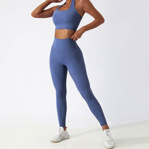 Vêtements de sport en coton 3 pièces pour femmes ensemble de gymnastique Fitness entraînement vêtements de sport bouton 100% coton comprend un soutien-gorge de sport Leggings courts - Product Image 1