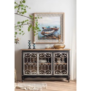 Modern Industrial Farmhouse <b>Sideboard</b> Storage Dining Room Furniture Durable Eco-Friendly Wrought Iron Door Home Bar Bathroom - Product Image 6