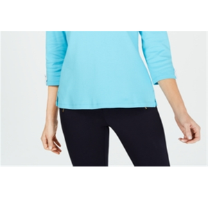 Camicia in maglia con dettagli in cotone e occhielli Karen Scott Aqua taglia S - Product Image 6