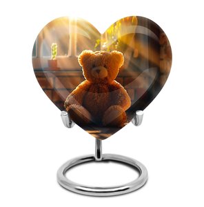 Teddy Bear Heart Urn <b>for</b> Human <b>Ashes</b> Warm Sunlight Design Decorative Modern Keepsake Adult Burial Funeral Urn 1-200 Cubic Inches - Product Image 3