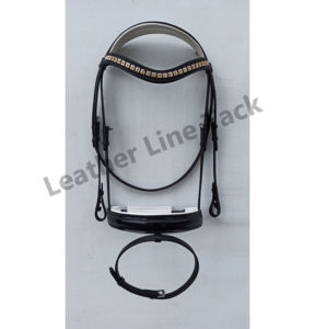 ที่คาดผมแบบโซ่ประดับคริสตัลหนังสีดำบังเหียนม้าแบบอังกฤษสายคาดหัวมีแผ่นรองสีขาว - Product Image 2