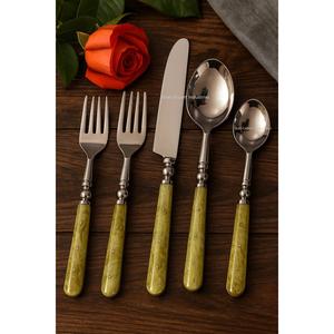 Ensemble de couverts argentés en acier inoxydable Western avec manche en résine verte pour la maison et les hôtels Ensembles de couverts de table - Product Image 6