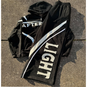 Sudadera con capucha y pantalones de campana con cremallera completa y serigrafiada con logotipo personalizado, conjunto de pantalones de chándal con capucha para hombre de 100% algodón, conjunto de chándal para correr - Product Image 1