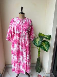 Robe longue indienne imprimée bloc faite à la main en coton imprimé bohème de la jungle Robe midi d'été bohème Col profond Fermeture à cordes Fourniture ODM - Product Image 5