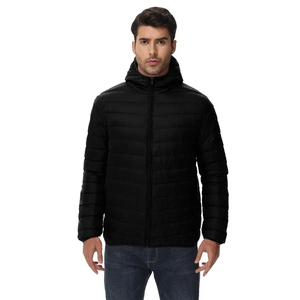 Vente en gros Vestes bouffantes d'extérieur pour hommes d'hiver avec logo personnalisé Capuche légère matelassée coupe-vent avec tissu en toile - Product Image 3