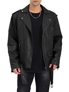 Automne/hiver nouvelle édition coréenne pour hommes coupe ajustée multi-fermeture éclair col rabattu manteau en cuir de moto-imperméable et coupe-vent - Product Image 6