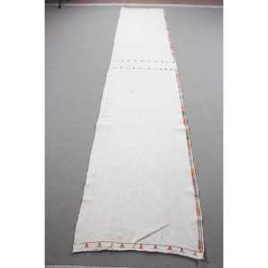 Tapis vintage, tapis turc de 2,5x12,3 pieds, tapis Kilim blanc orange à motifs floraux - Product Image 1