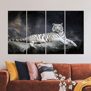 ผ้าใบพิมพ์ลายเสือขาวสุดหรู: ศิลปะติดผนังรูปสัตว์แบบมินิมอล ผ้าใบพิมพ์ลาย 4 ชิ้น - Product Image 1