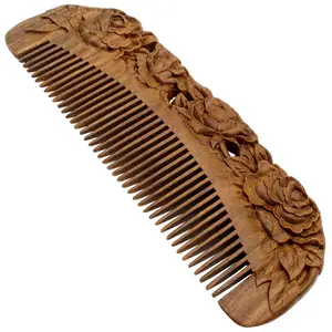 Гребень для волос ручной работы из натурального сандалового дерева-Антистатическая щетка без усов для мужчин уход за бородой против перхоти для женщин и девочек