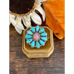 Bague ajustable en argent sterling multi-pierres faite à la main du sud-ouest, sertie clos de 6 mm, idéale pour un cadeau - Product Image 1