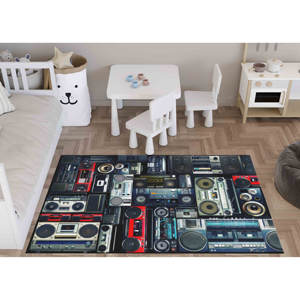 Tapis imprimé rétro avec motif de cassette audio pour la décoration de la salle de jeux des hommes, du bureau ou de la maison, tapis fin non tissé - Product Image 5