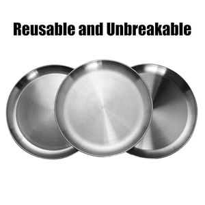 Vente chaude ensemble 4 plaques en acier inoxydable de qualité 304 respectueuses de l'environnement poli miroir sûr facile à nettoyer incassable réutilisable en gros - Product Image 5