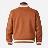 Veste universitaire en daim personnalisée, veste marron style Letterman, veste de baseball à boutons-pression, fournisseur en gros OEM sous marque privée
