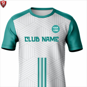 ชุดฟุตบอลแบบกำหนดเอง เสื้อแขนสั้นและกางเกงขาสั้น สีเขียวขาว ลายเรขาคณิต ชุดทีม - Product Image 4