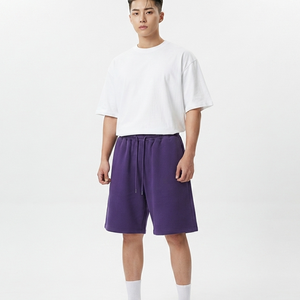 Men's Solid Purple Cotton Drawstring Shorts Crew Neck <b>White</b> <b>T</b>-<b>Shirt</b> Casual Summer Loose Fit Breathable Streetwear Tracksuit Set - Product Image 1
