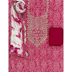 Salwar Kameez indien pakistanais en coton glacé non cousu, imprimé à la main, tissu lourd, motifs dessinés à la main - Product Image 1