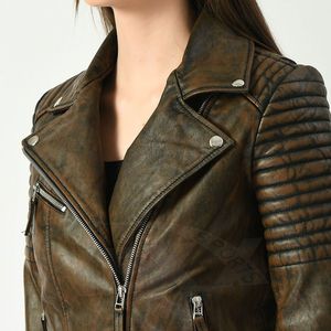 Vente chaude bas quantité minimale de commande femmes veste en cuir véritable nouveauté femmes veste en cuir haute qualité deux tons ciré veste en cuir - Product Image 4