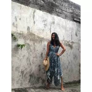 Tie Dye One Piece Backless Jumpsuit for Women High Waist Floral Print Halter V-Neck <b>100</b>% Soft <b>Rayon</b> <b>Fabric</b> Play Suit - Product Image 1