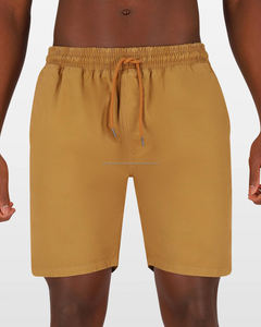 Pantalones cortos de algodón informales de verano al por mayor para hombre de longitud corta con patrón sólido con cordón y decoración de bolsillos - Product Image 1