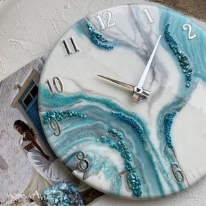 Horloge murale en résine époxy HARDENS - Décoration d'intérieur de luxe, mariage, taille et forme personnalisées, design moderne fait à la main, fonctionne sur piles - Product Image 6