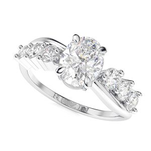 Anillo de compromiso de diamante de corte ovalado con acentos para mujer - Product Image 4