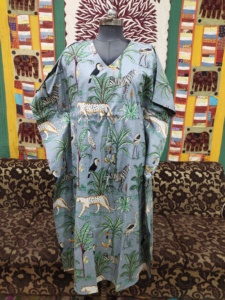 100 por ciento algodón indio Animal impreso Kaftan largo mujeres Casual cómodo verano étnico fiesta vestido - Product Image 3