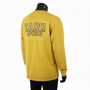 T-shirt à manches longues en coton lavé doux, tissu jersey premium, logo personnalisé, transfert de chaleur, pierres, t-shirt pour homme - Product Image 5