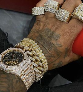 Montre mécanique de luxe de haute qualité 41 mm pour homme, style hip-hop, or jaune, entièrement sertie de moissanite VVS de laboratoire, bracelet en cuir, aiguille en saphir - Product Image 5