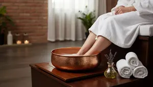 Moderno y Creativo Tazón para Pedicura, Diseño Atractivo, de Cobre, Madera y Plástico, Portátil, para Bañar y Lavar los Pies, para Salón de Belleza y Masaje Podal - Product Image 6