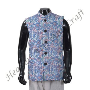 Veste pour homme en coton matelassé à imprimé de blocs Veste à fleurs élégante Veste d'hiver sans manches en coton Fait à la main Vintage Point fin - Product Image 4