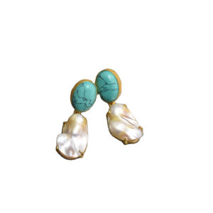 Pendientes de Latón al por Mayor, Pendientes de Perlas y Piedras Orgánicas, Textura Mate de Latón, Pieza de Moda, Venta al por Mayor - Product Image 1