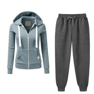 Top qualité respirant élégant 2 pièces ensemble 100% coton sweat à capuche costumes nouveau décontracté élégant femme survêtements - Product Image 5