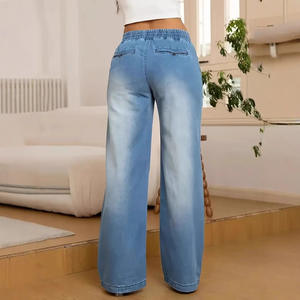 <b>Woman</b> Denim <b>Cargo</b> <b>Pants</b> Regular Fit Straight <b>Baggy</b> Leg Vintage Summer Fashion Breathable High Waist Sexy Light Wash Woven Sweet - Product Image 3