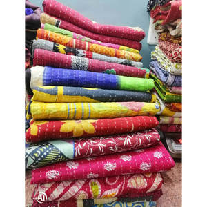 Indian Traditional <b>Kantha</b> Work Cotton Quilt Reversible Embroidered Block Print Sari <b>Throw</b> for Winter Lot of 50 for Home Use - Product Image 4